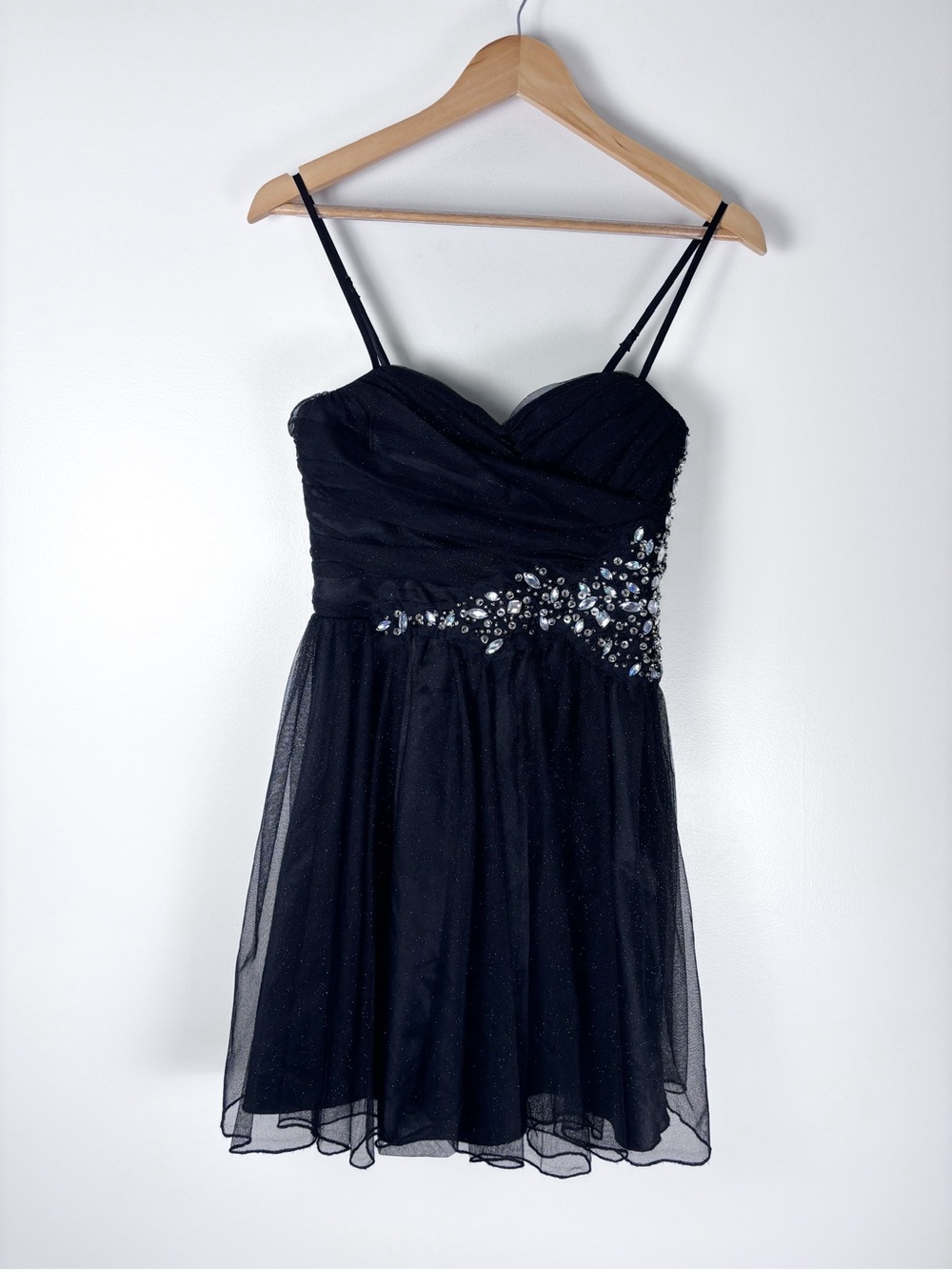 Trixxi Black Beaded Chiffon Tulle Sparkly Homecoming Party Mini Dress Size 9